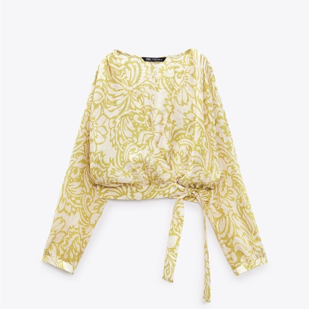 ZARA PRINTED WRAP TOP WITH TIE DETAIL - Picture 9 of 10